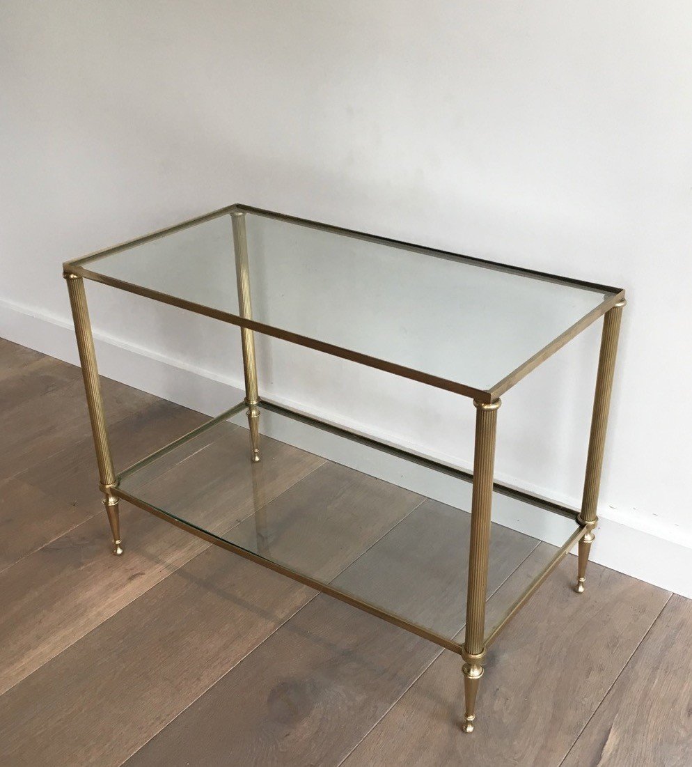 Pair Of Neoclassical Style Brass Side Tables With Fluted Legs Attributed To Maison Jansen-photo-3