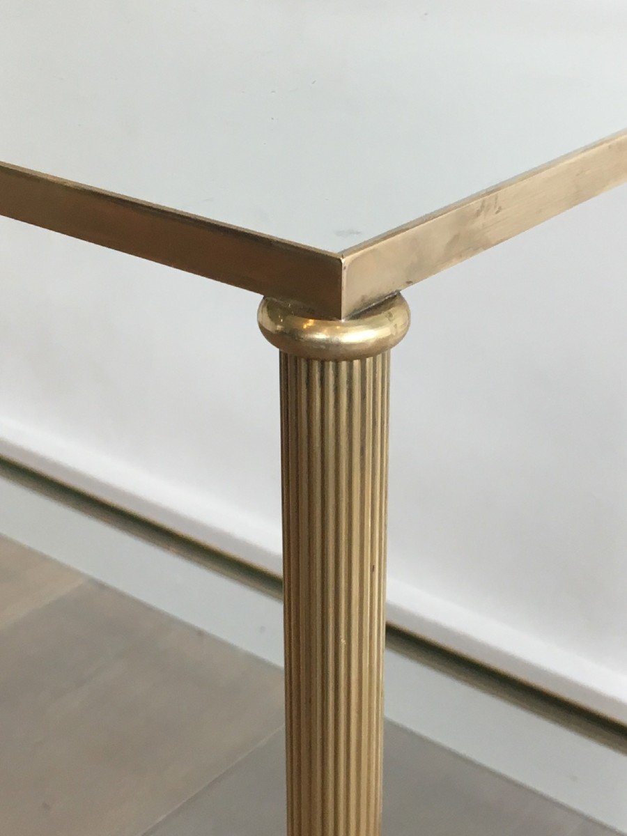Pair Of Neoclassical Style Brass Side Tables With Fluted Legs Attributed To Maison Jansen-photo-4