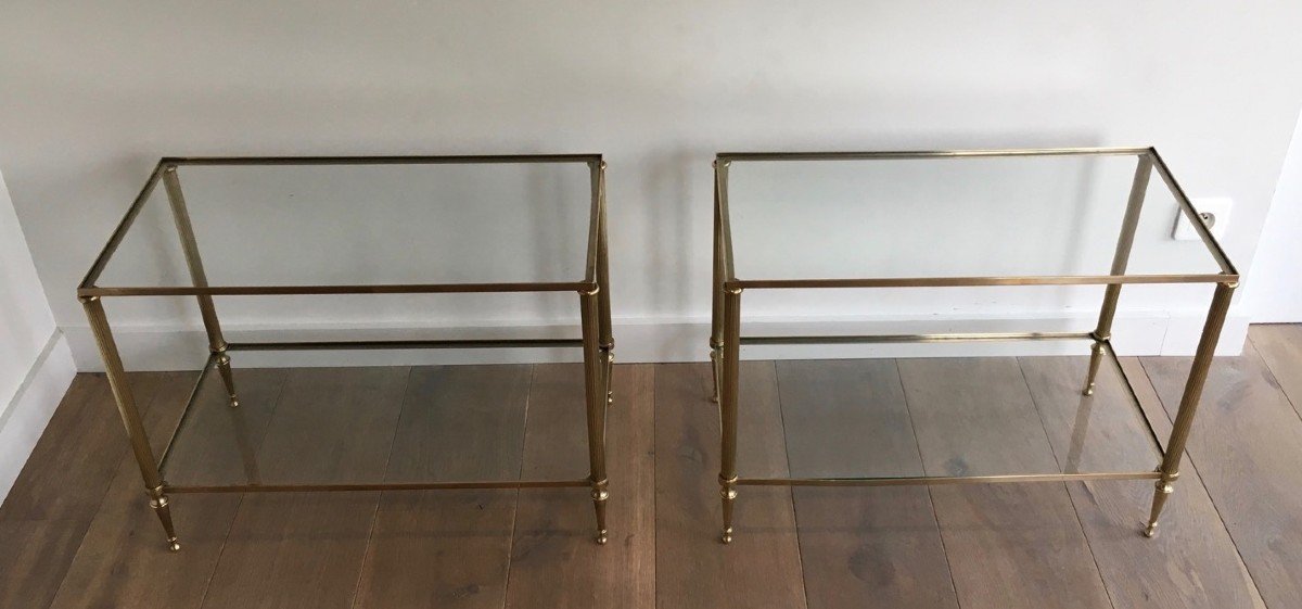 Pair Of Neoclassical Style Brass Side Tables With Fluted Legs Attributed To Maison Jansen-photo-8