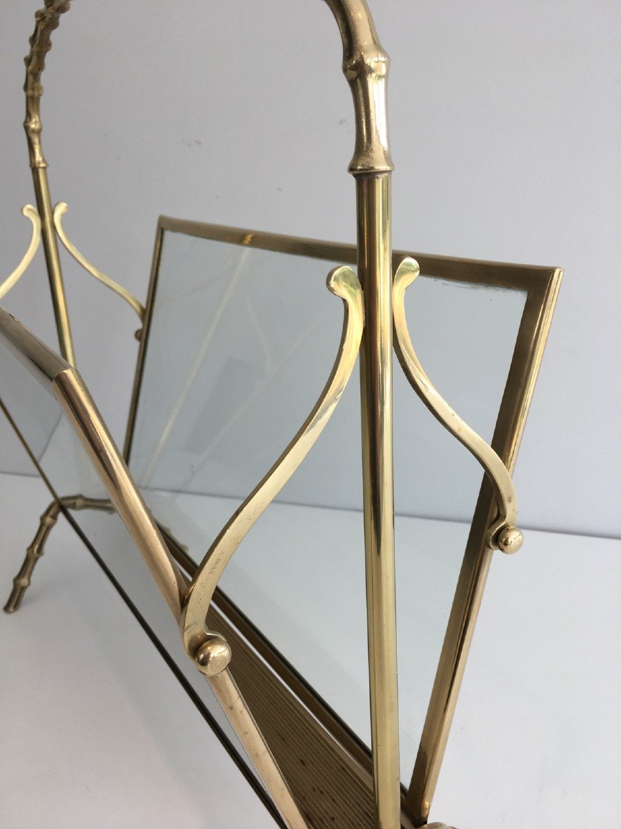 Faux-bamboo-style Magazine Rack In Brass And Transparent Glass Side Panels. -photo-2
