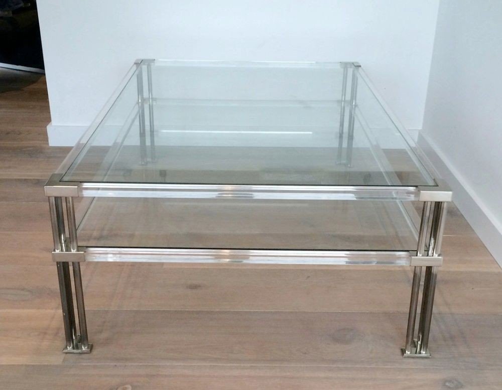 Large Coffee Table In Chrome And Plexiglass. Around 1970-photo-3