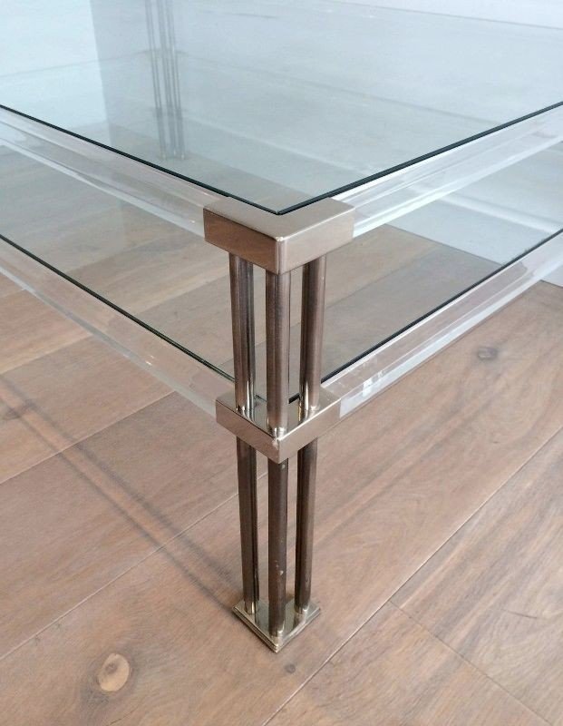 Large Coffee Table In Chrome And Plexiglass. Around 1970-photo-4