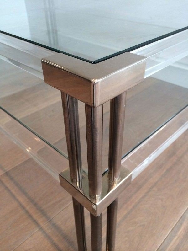 Large Coffee Table In Chrome And Plexiglass. Around 1970-photo-2