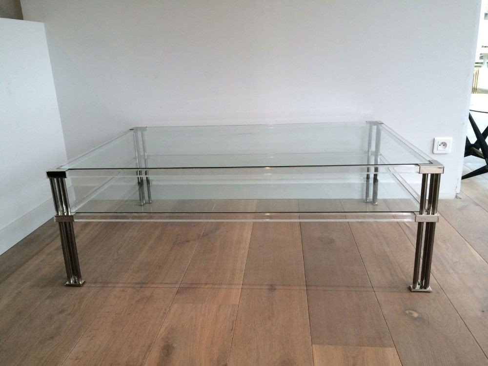 Large Coffee Table In Chrome And Plexiglass. Around 1970-photo-5