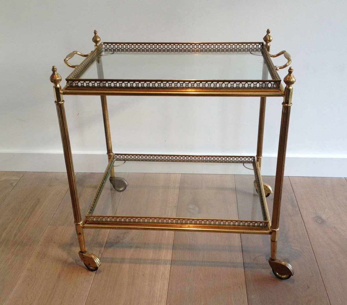 Neoclassical Style Brass Drinks Trolley With Removable Trays. French Work -photo-2