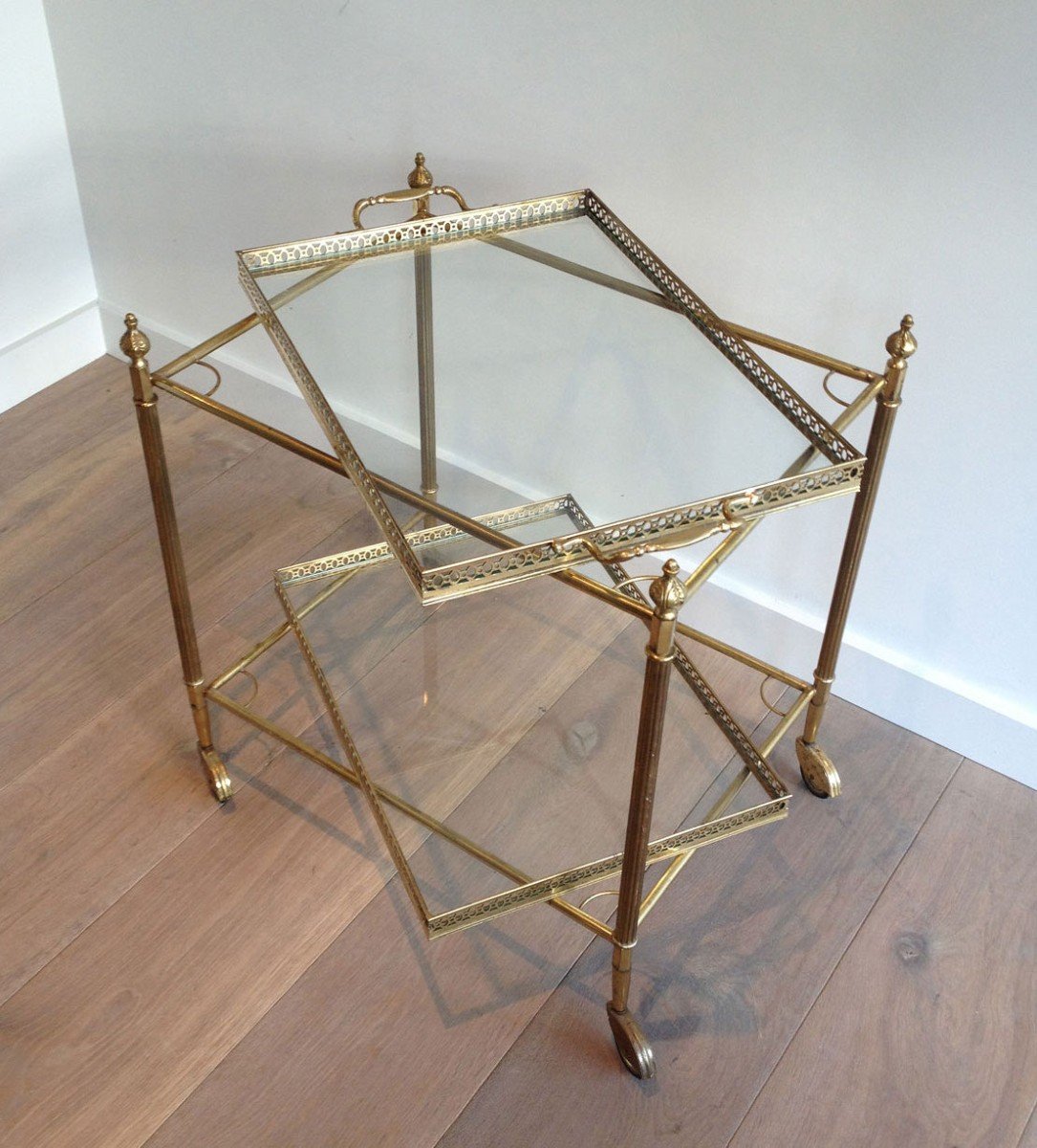 Neoclassical Style Brass Drinks Trolley With Removable Trays. French Work -photo-1
