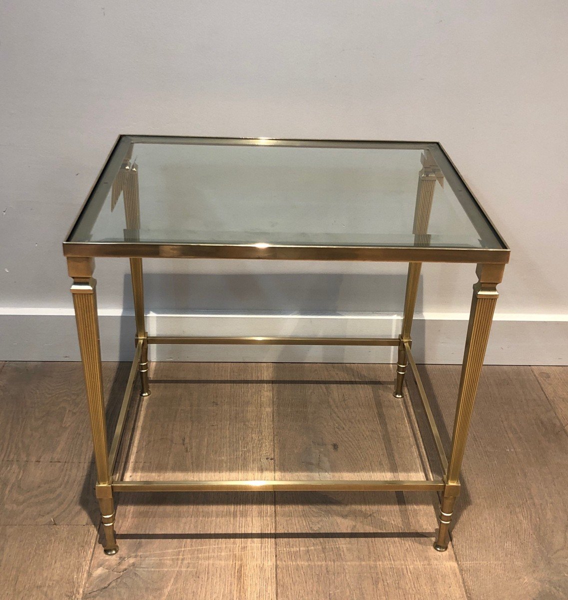 Neoclassical Style Brass Side Table With Fluted Legs. French Work By Maison Jansen. Circa 1940-photo-3