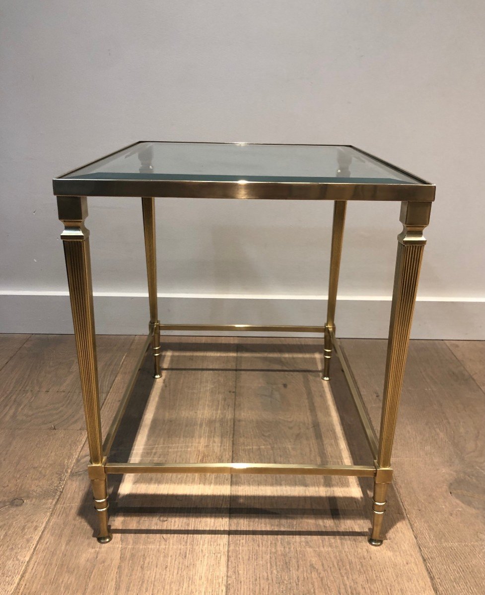 Neoclassical Style Brass Side Table With Fluted Legs. French Work By Maison Jansen. Circa 1940-photo-1