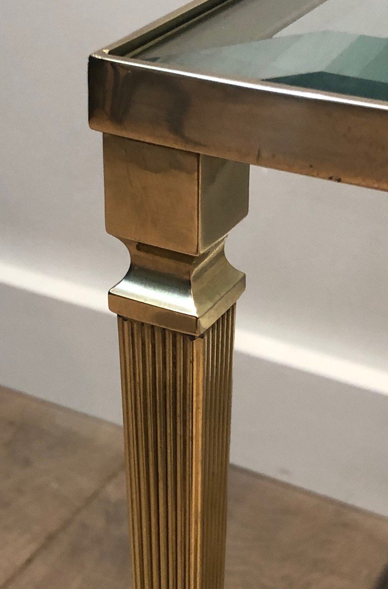 Neoclassical Style Brass Side Table With Fluted Legs. French Work By Maison Jansen. Circa 1940-photo-2