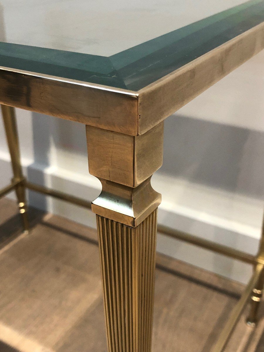 Neoclassical Style Brass Side Table With Fluted Legs. French Work By Maison Jansen. Circa 1940-photo-4