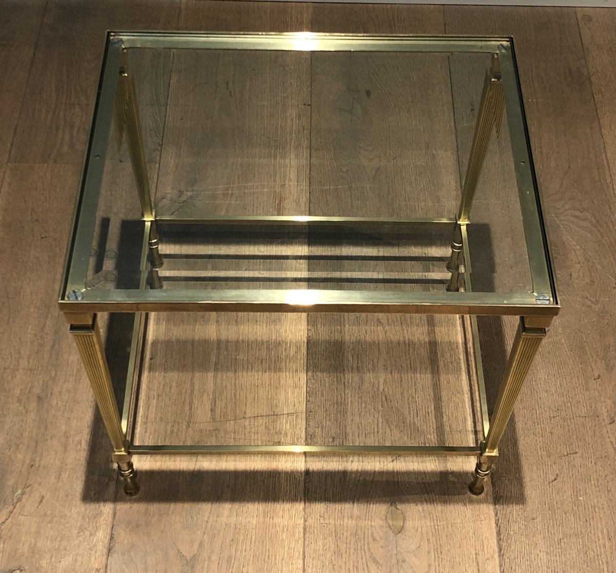 Neoclassical Style Brass Side Table With Fluted Legs. French Work By Maison Jansen. Circa 1940-photo-7