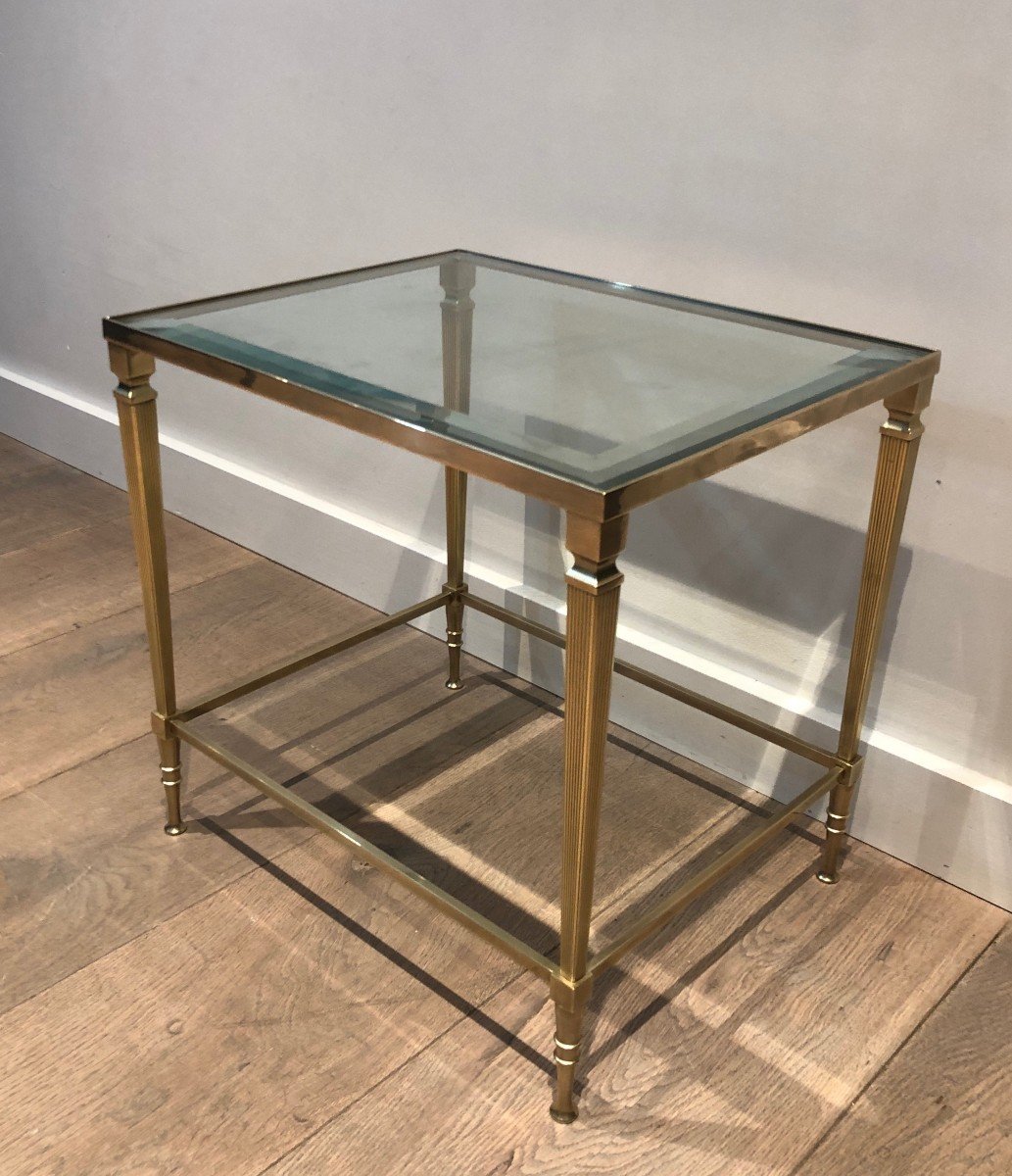 Neoclassical Style Brass Side Table With Fluted Legs. French Work By Maison Jansen. Circa 1940-photo-8