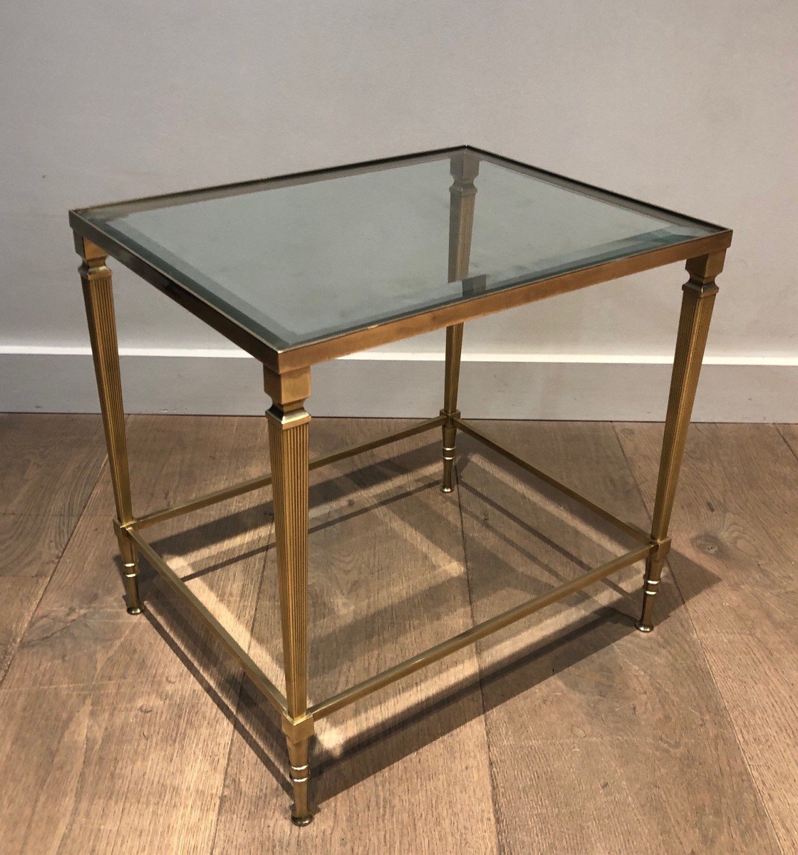 Neoclassical Style Brass Side Table With Fluted Legs. French Work By Maison Jansen. Circa 1940