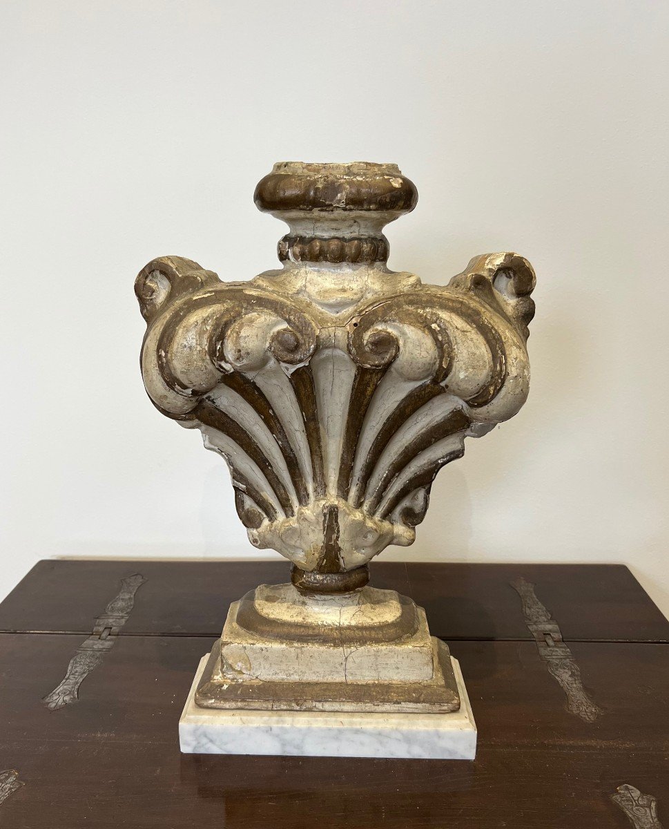 Decorative Element In Carved Wood On Carrara Marble Base That Can Be Mounted As A Lamp. -photo-2