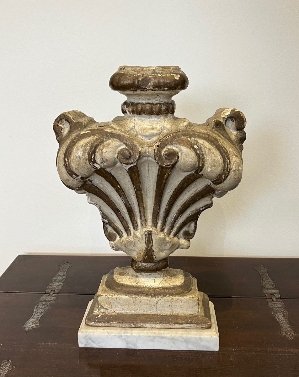 Decorative Element In Carved Wood On Carrara Marble Base That Can Be Mounted As A Lamp. -photo-2
