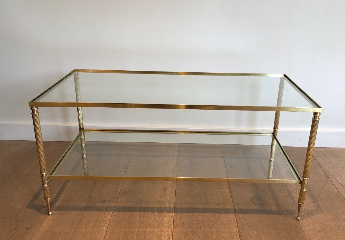 Brass Rectangular Neoclassical Style Coffee Table. French Work In The Style Of Maison Jansen. -photo-2