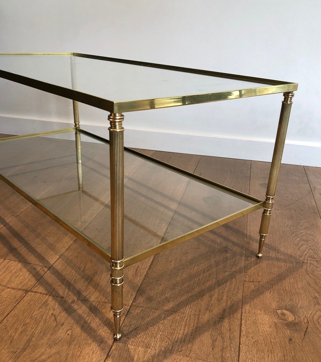 Brass Rectangular Neoclassical Style Coffee Table. French Work In The Style Of Maison Jansen. -photo-4