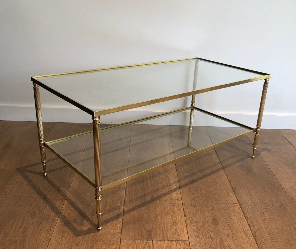 Brass Rectangular Neoclassical Style Coffee Table. French Work In The Style Of Maison Jansen. 