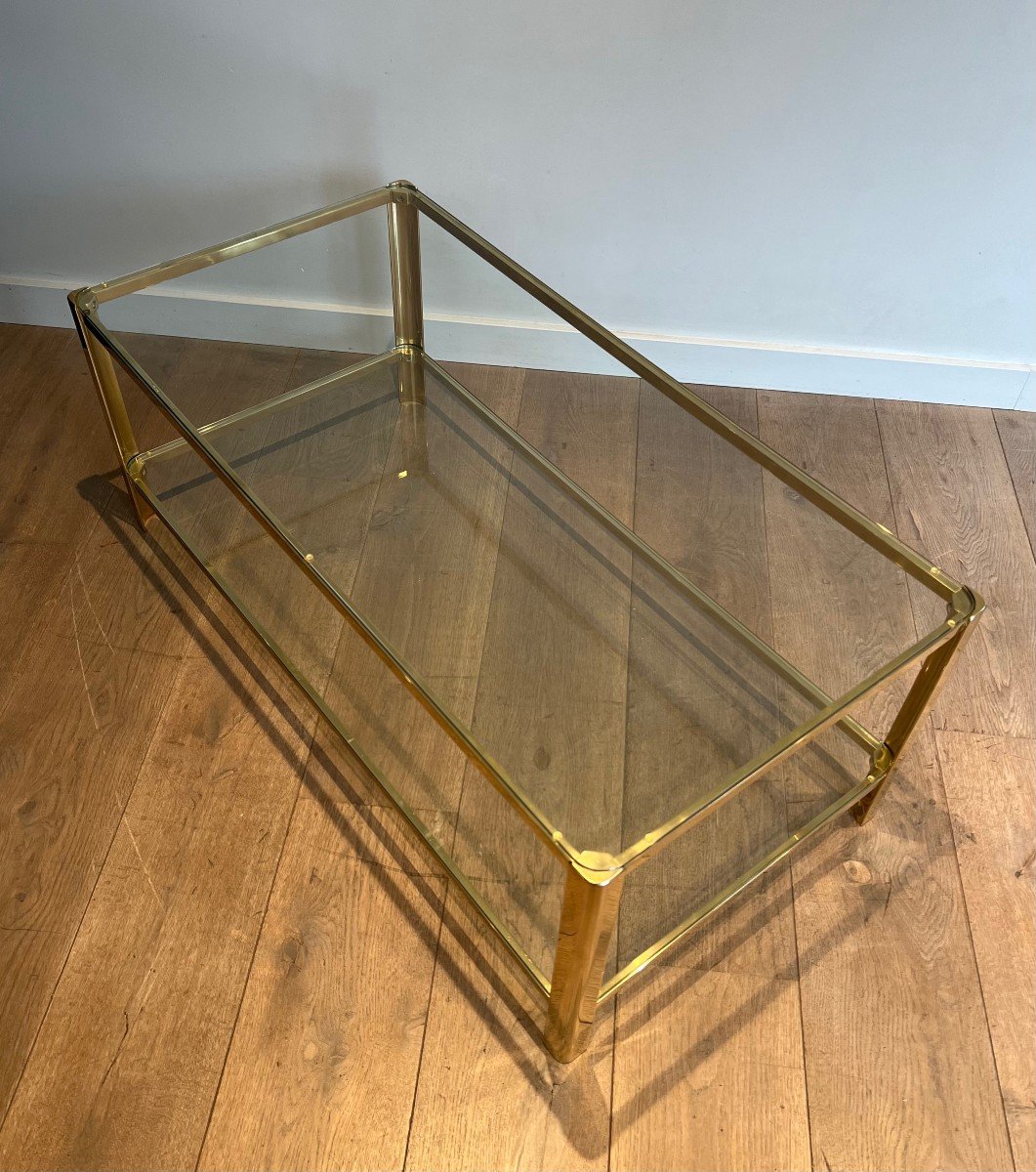 Table Basse En Bronze Poli  à Double Plateau De Verre Signée Jacques Théophile Lepelletier-photo-8