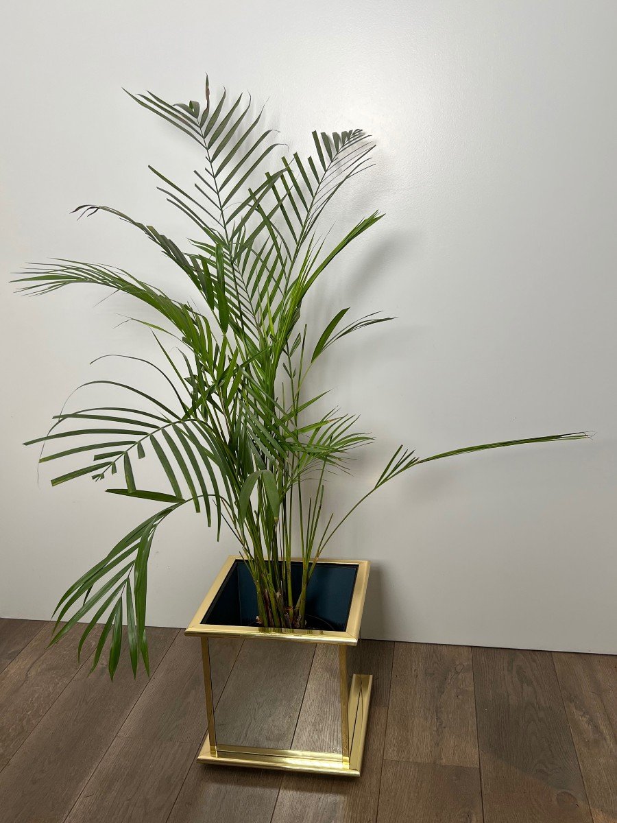 Jardinière En Miroir Et Métal Doré. Travail Français. Vers 1970-photo-2