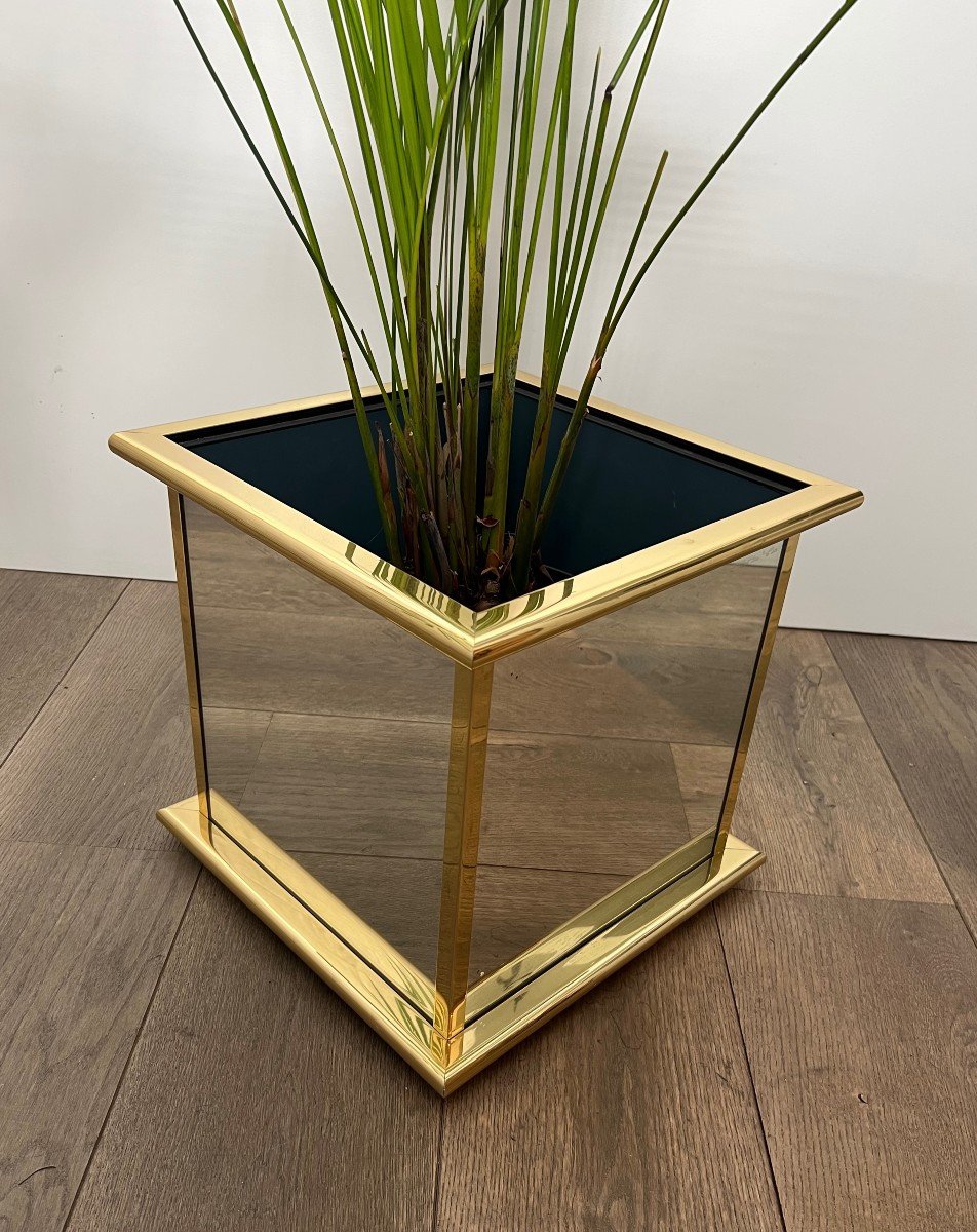 Jardinière En Miroir Et Métal Doré. Travail Français. Vers 1970-photo-4