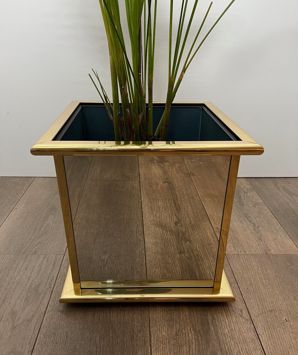 Jardinière En Miroir Et Métal Doré. Travail Français. Vers 1970-photo-1