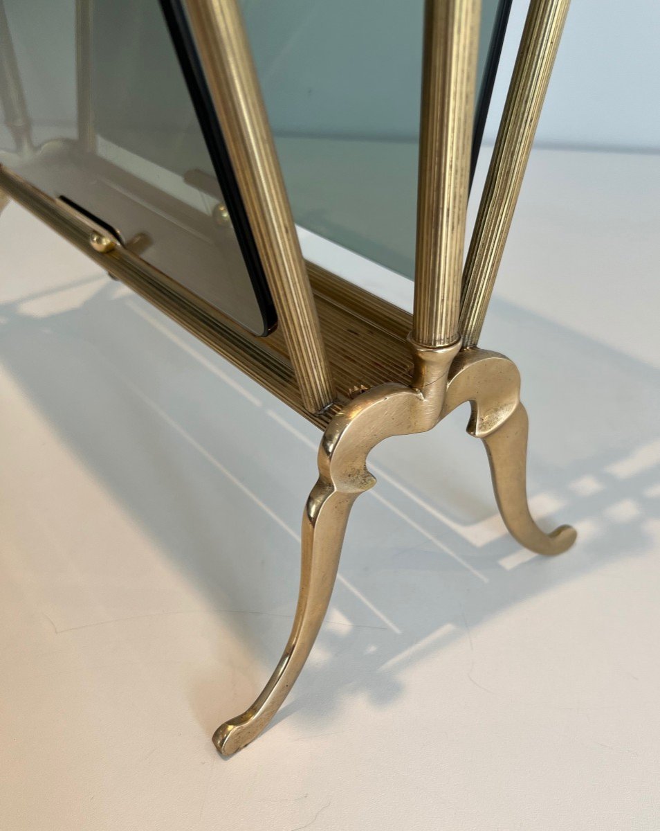 Neoclassical Style Brass And Blueish Glass Magazine Rack. French Work By Maison Jansen-photo-7