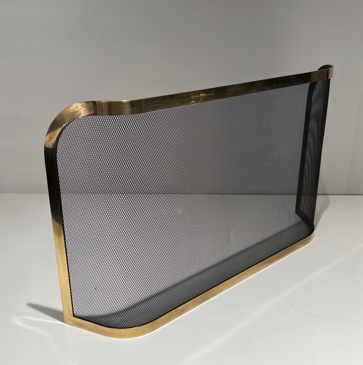 Curved Brass And Grilling Fireplace Screen. French Work. Circa 1970-photo-4