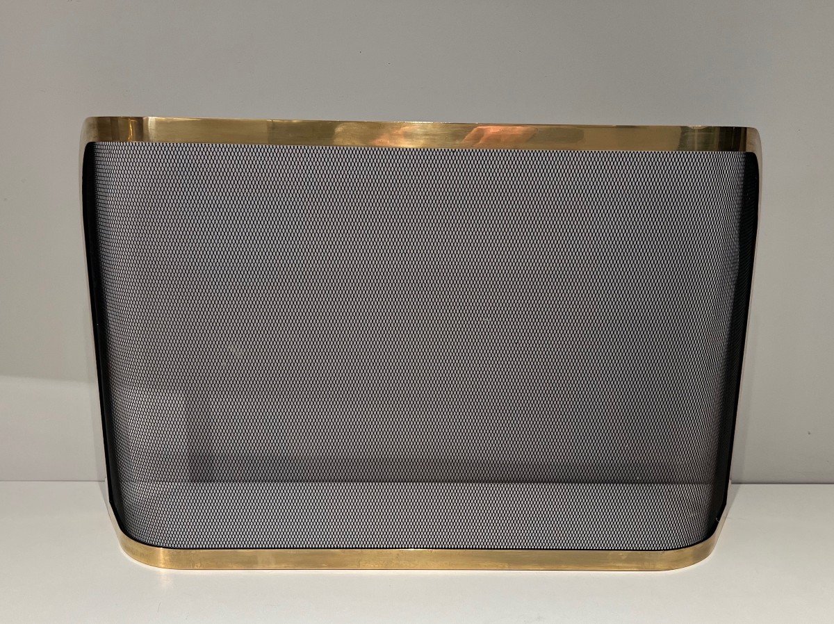 Curved Brass And Grilling Fireplace Screen. French Work. Circa 1970-photo-3