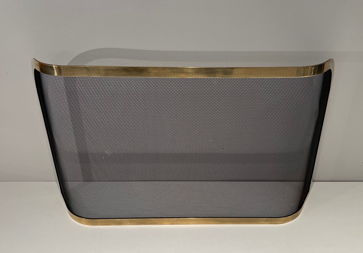 Curved Brass And Grilling Fireplace Screen. French Work. Circa 1970-photo-7