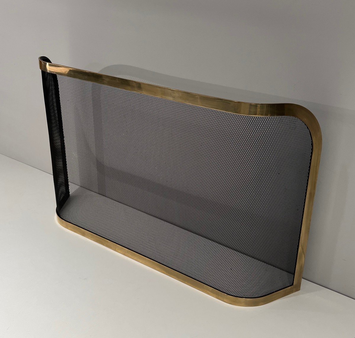 Curved Brass And Grilling Fireplace Screen. French Work. Circa 1970-photo-8