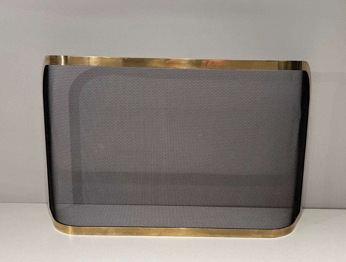 Curved Brass And Grilling Fireplace Screen. French Work. Circa 1970