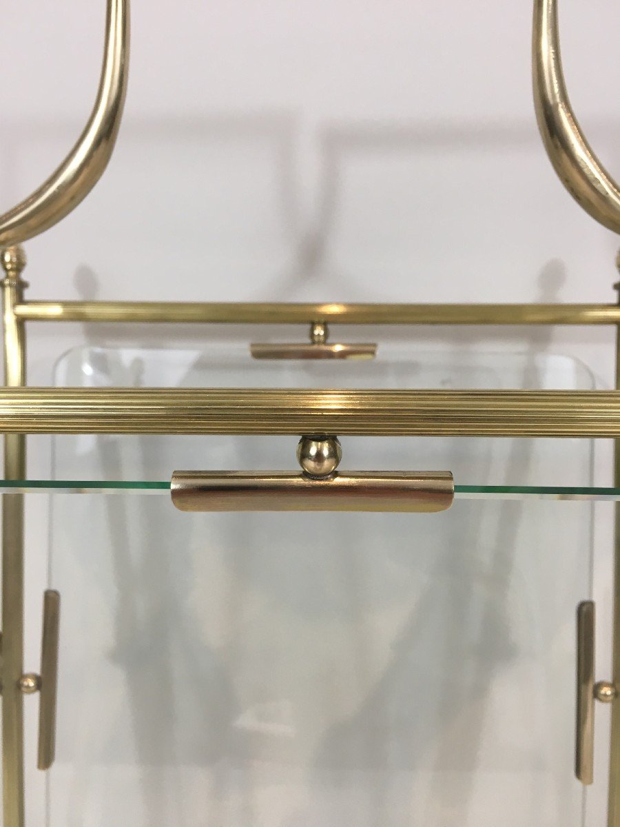 Neoclassical Style Brass And Clear Glass Magazine Rack. French Work By Maison Jansen. -photo-4