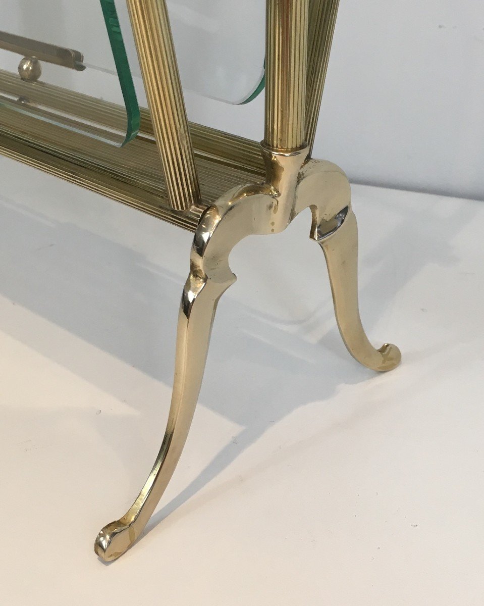 Neoclassical Style Brass And Clear Glass Magazine Rack. French Work By Maison Jansen. -photo-6