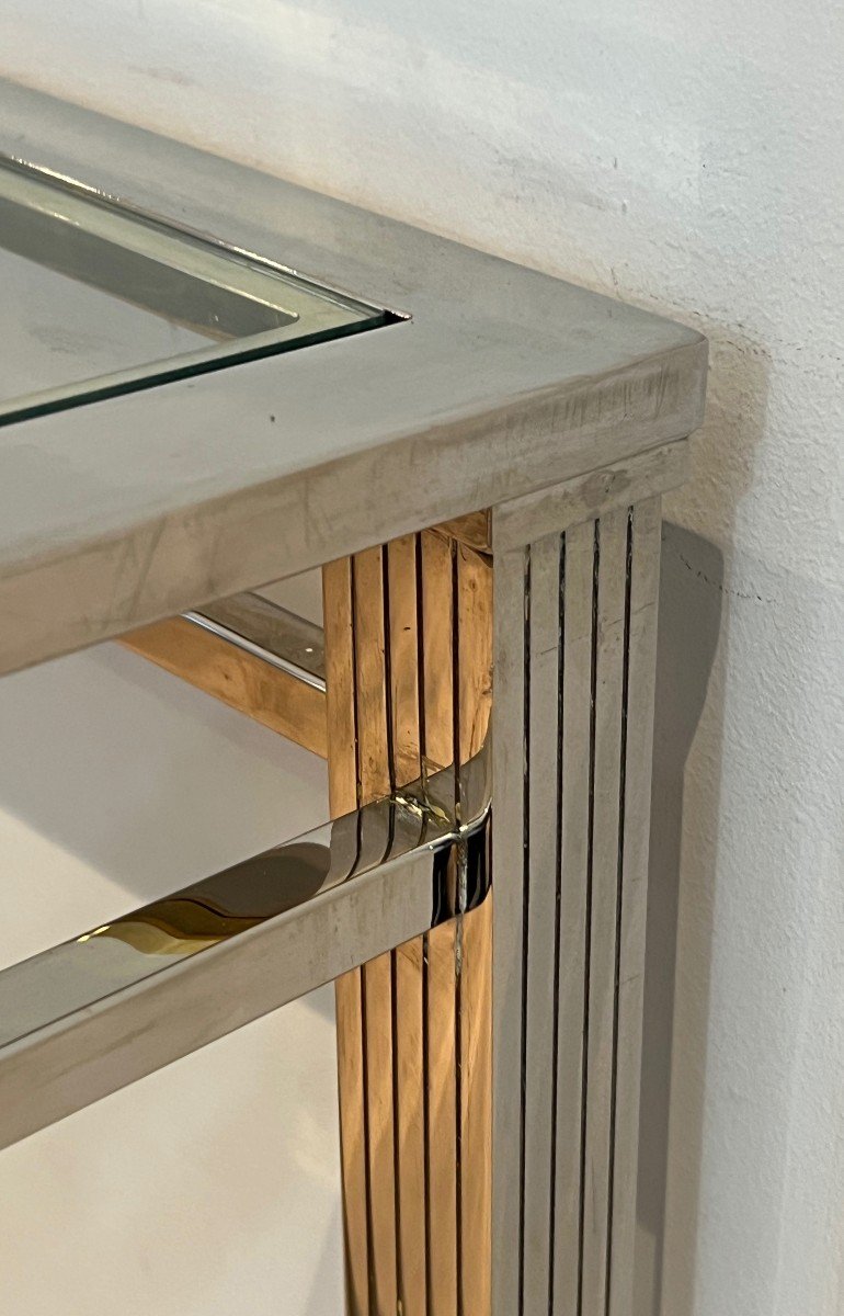 Neoclassical Style Chrome And Brass Desk. Italian Work. Circa 1970-photo-5