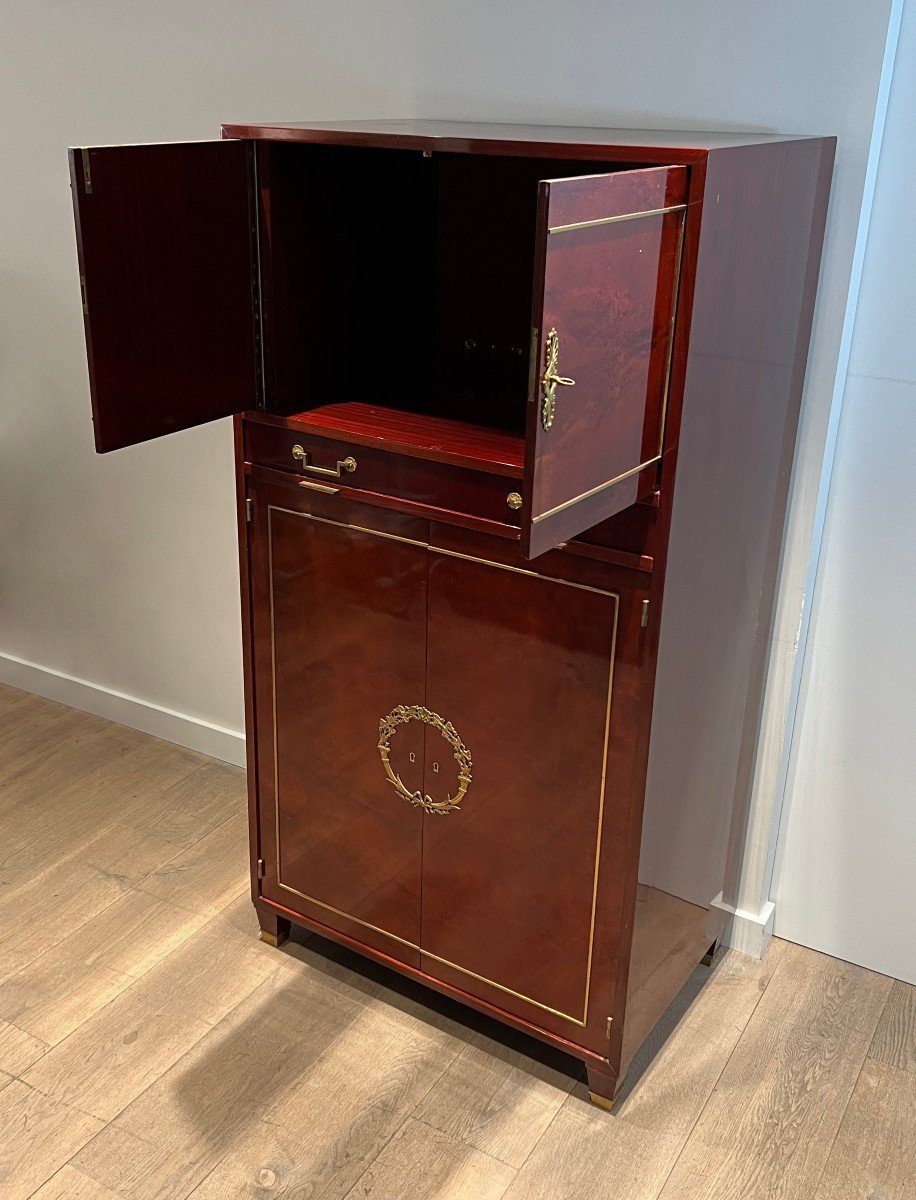Empire Style Secretary Desk In Flamed Mahogany And Bronze Locks. This Is An Italian Work In The-photo-3