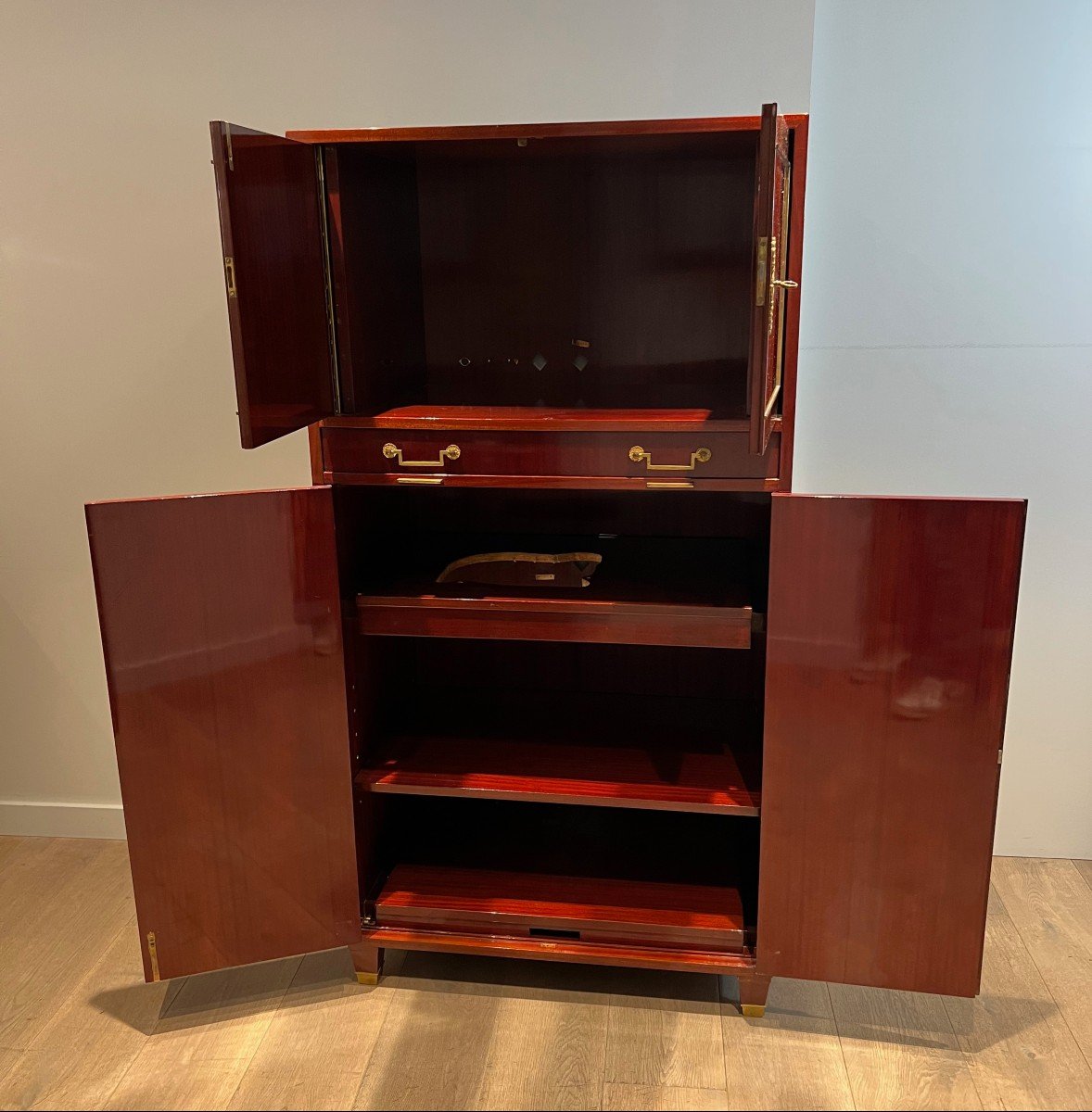 Empire Style Secretary Desk In Flamed Mahogany And Bronze Locks. This Is An Italian Work In The-photo-7