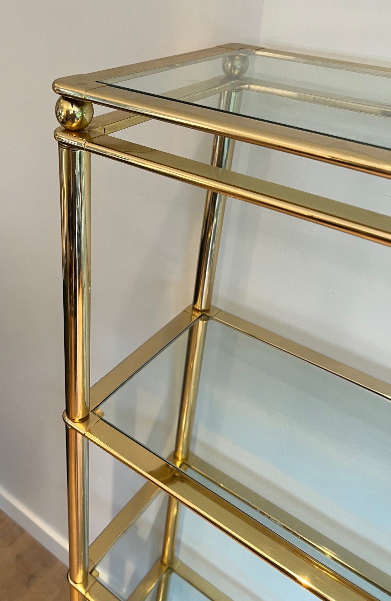 Etagère En Laiton à 5 Plateaux De Verres Transparents. Travail Français. Vers 1970-photo-4