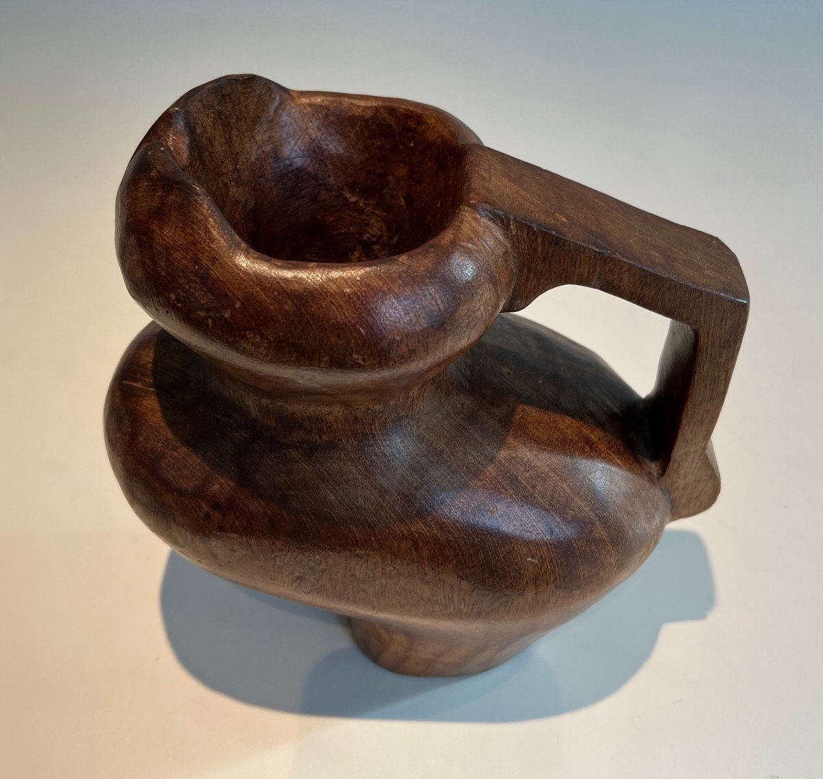 Brutalist Carved Wood Pitcher. French Work.circa 1950-photo-2