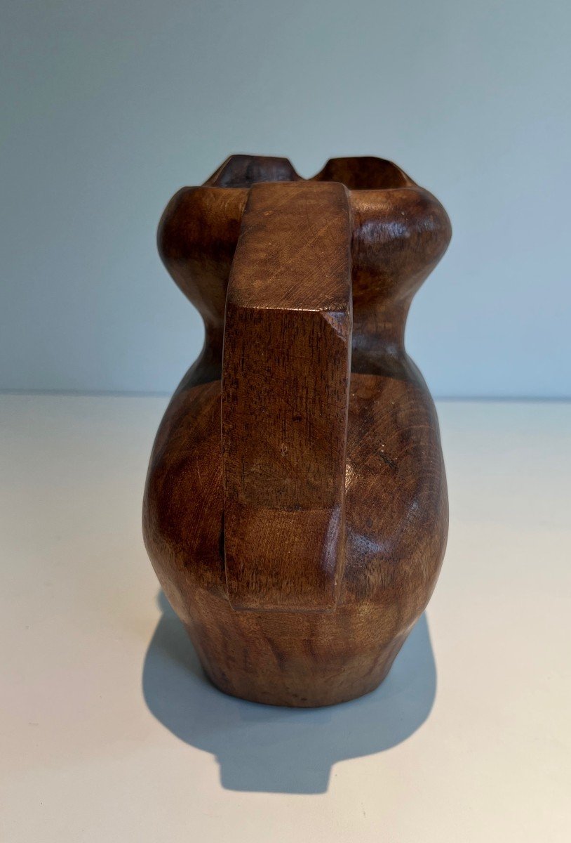 Brutalist Carved Wood Pitcher. French Work.circa 1950-photo-4