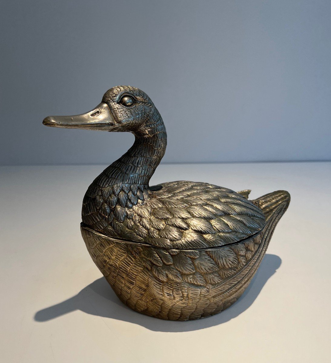 Silvered Metal Ice Bucket Representing A Duck. Italian Work By Mauro Manetti. Circa 1970-photo-3