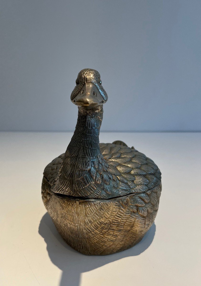 Silvered Metal Ice Bucket Representing A Duck. Italian Work By Mauro Manetti. Circa 1970-photo-4