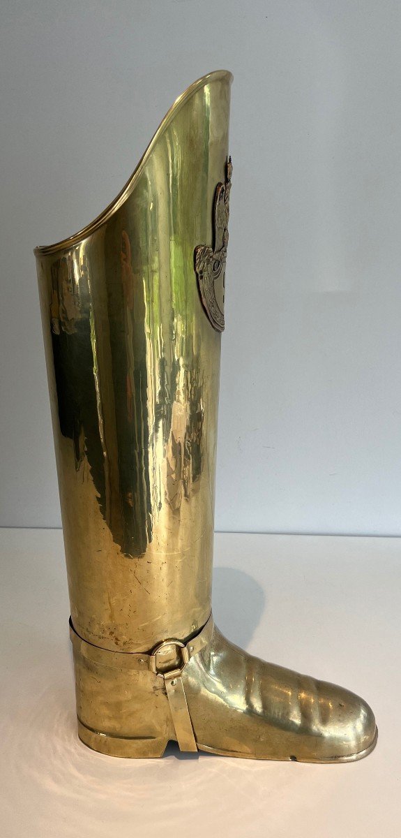 Brass Umbrella Stand Representing A Boot. French Work. Circa 1900-photo-2