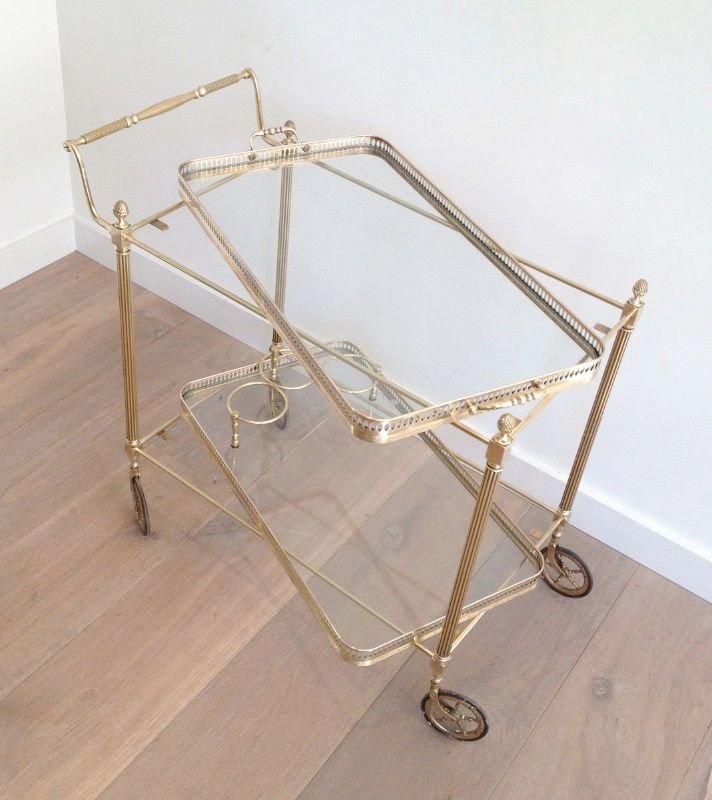 Neoclassical Style Brass Drinks Trolley With Removable Trays. French Work By Maison Jansen.-photo-2