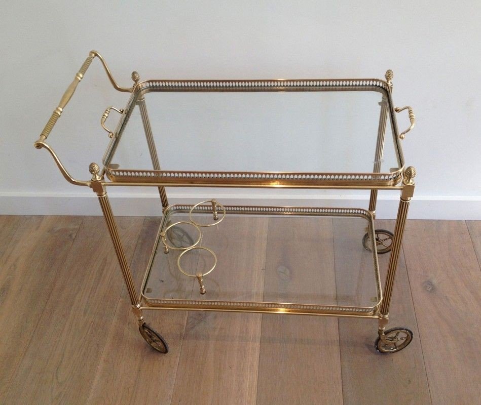 Neoclassical Style Brass Drinks Trolley With Removable Trays. French Work By Maison Jansen.-photo-3
