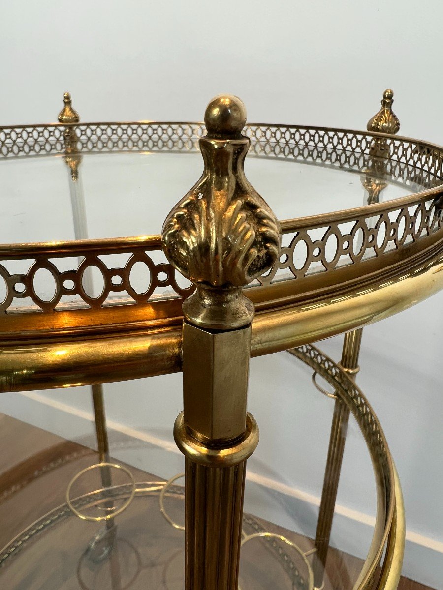 Three Tiers Neoclassical Style Round Brass Drinks Trolley Attributed To Maison Jansen-photo-4