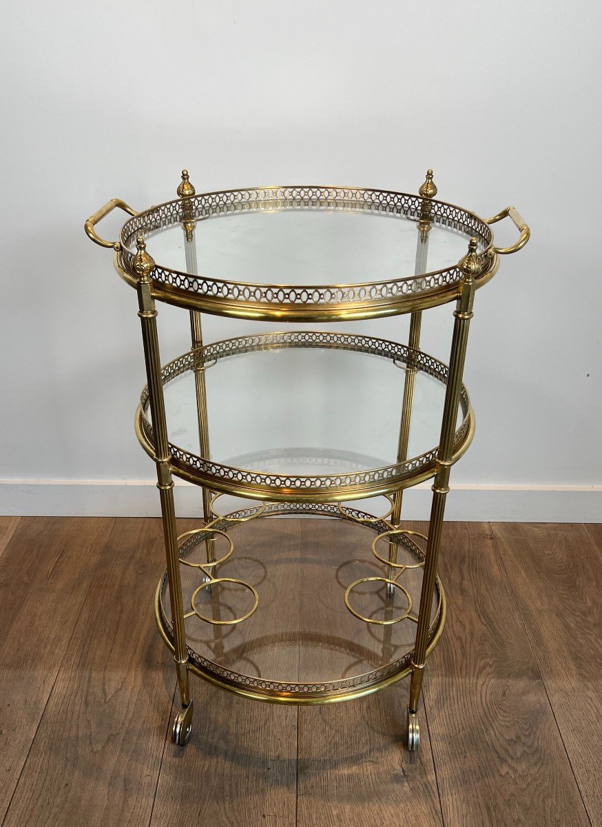 Three Tiers Neoclassical Style Round Brass Drinks Trolley Attributed To Maison Jansen-photo-8