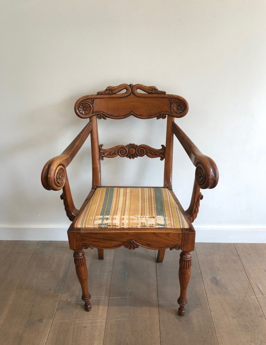 Fauteuil De Bureau En Acajou à Décors De Cols De Cygnes. Travail  Anglais d'Epoque Regency-photo-2
