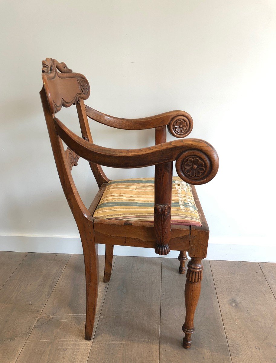 Fauteuil De Bureau En Acajou à Décors De Cols De Cygnes. Travail  Anglais d'Epoque Regency-photo-5