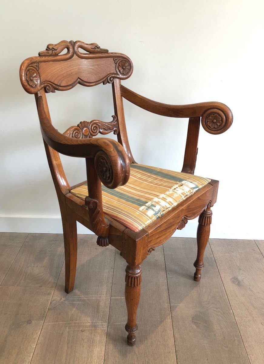 Fauteuil De Bureau En Acajou à Décors De Cols De Cygnes. Travail  Anglais d'Epoque Regency-photo-8